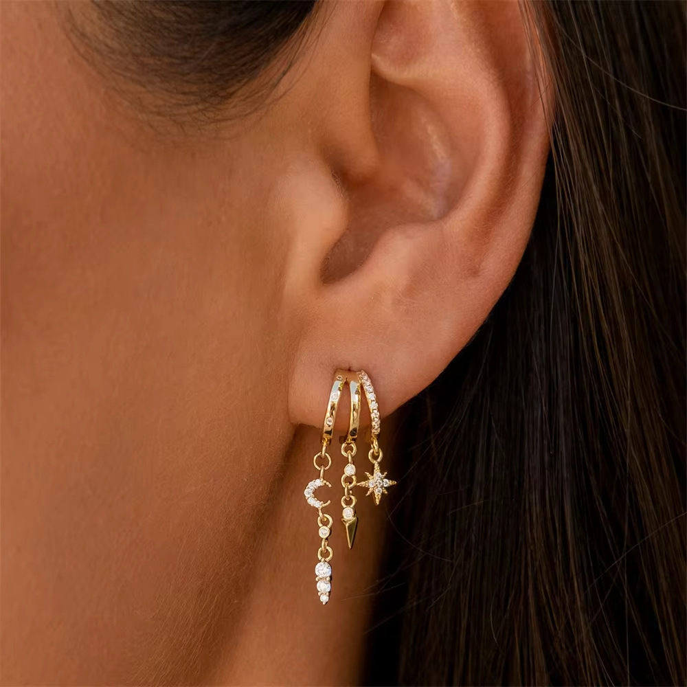 Starlit Crescent Hoop Earrings | One Piercing, Layered Look