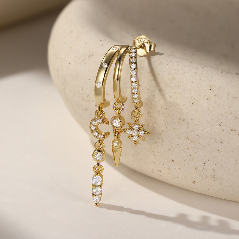 Starlit Crescent Hoop Earrings | One Piercing, Layered Look