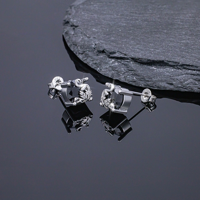 Black CZ Vine Stud Earrings