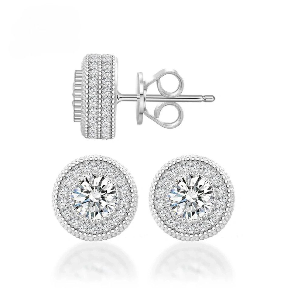 Round Bling Stud Earrings – S925 & VVS Synthetic Moissanite
