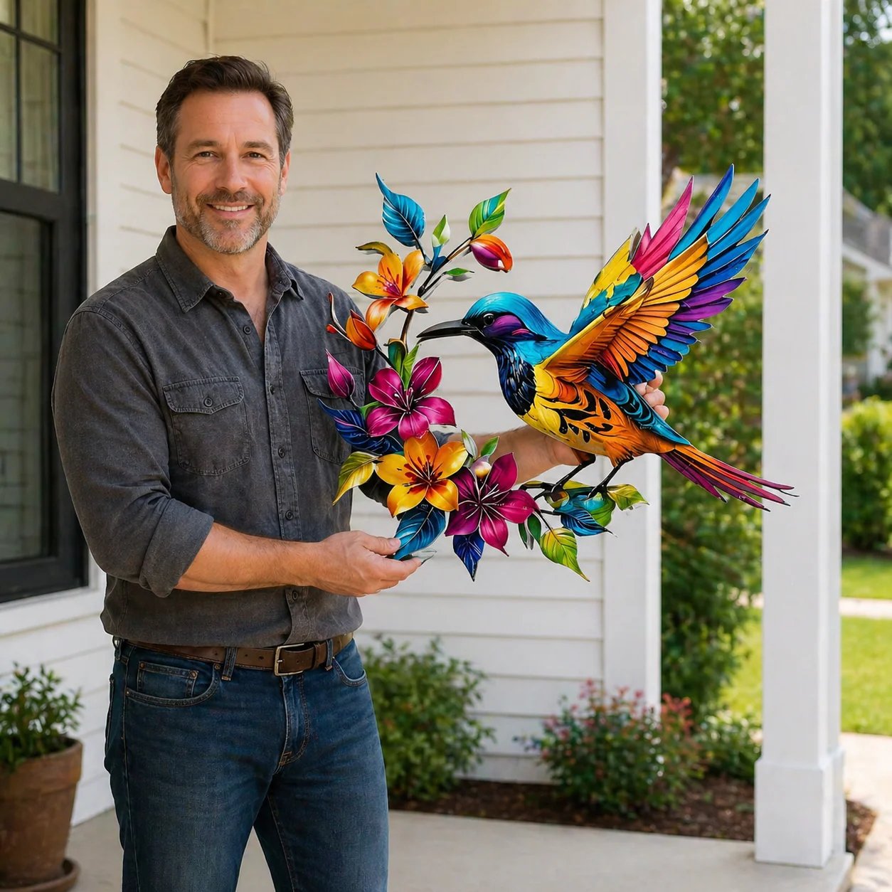 Hummingbird Bloom Metal Wall Art