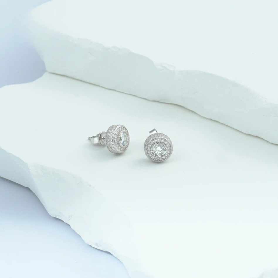 Round Bling Stud Earrings – S925 & VVS Synthetic Moissanite
