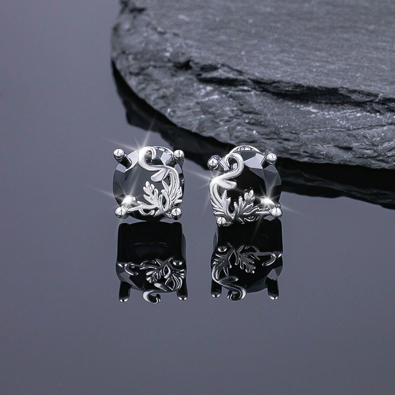 Black CZ Vine Stud Earrings
