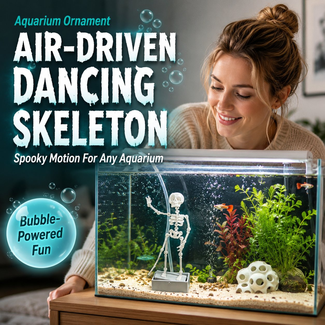 💀 Dancing Skeleton Aquarium Ornament – Bubble-Powered Moving Fish Tank Decoration