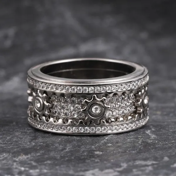925 Sterling Silver Rotating Gear Ring
