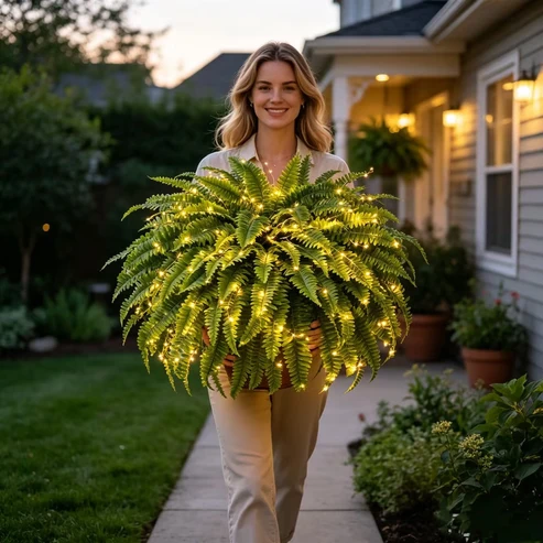 💥BUY 1 GET 1 FREE (2 PCS) 💛 Glowing Boston Ferns with Lights – 🌿 Zero Watering, Zero Maintenance