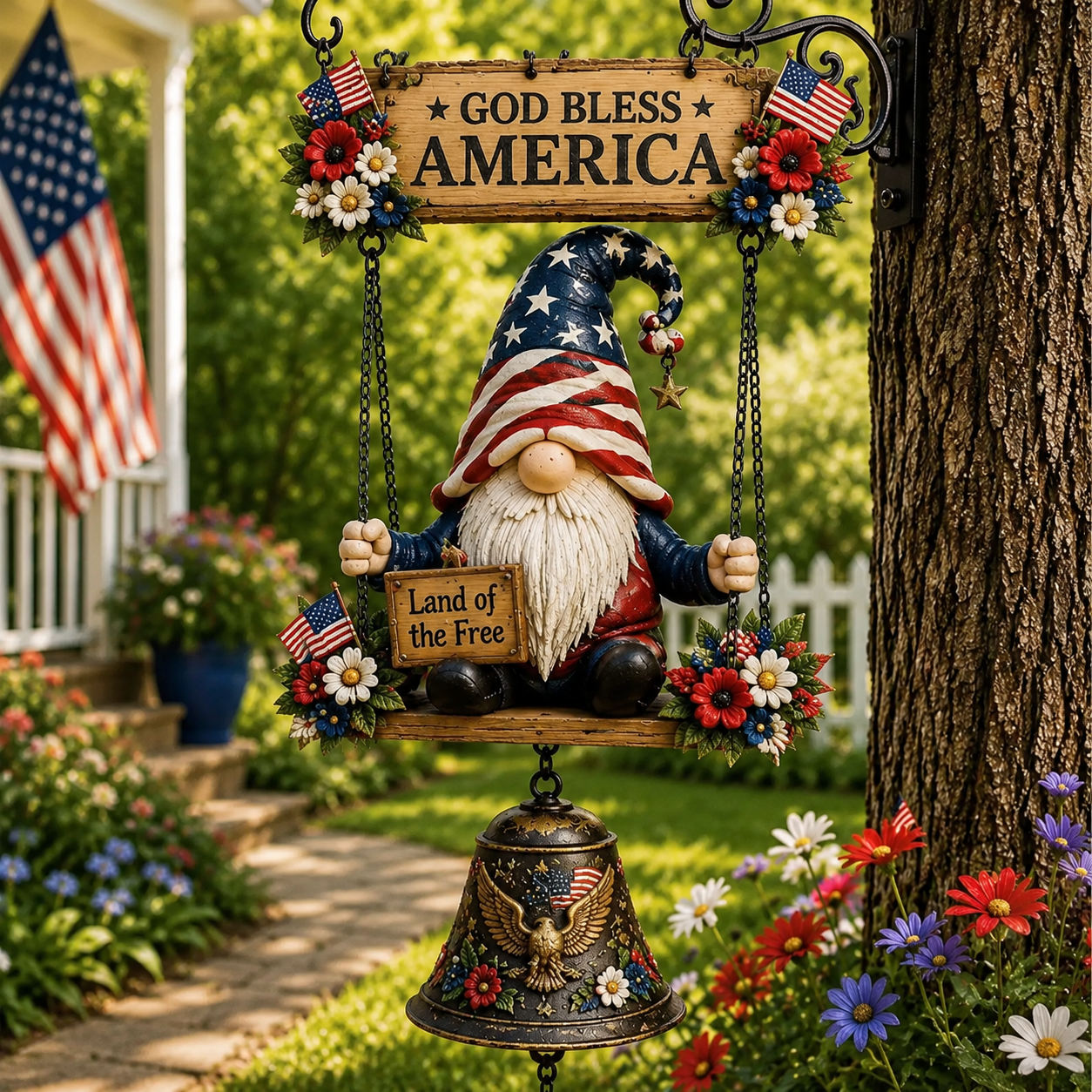 🐞 Rustic Garden Gnome Bell Hanging Decor for Porch & Garden