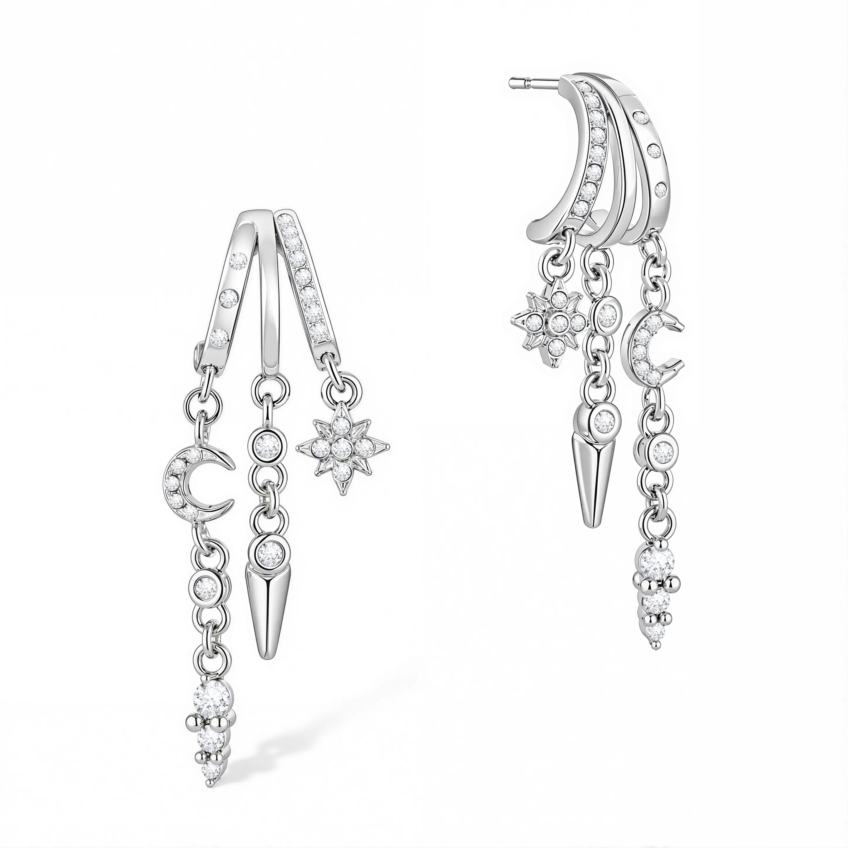 Starlit Crescent Hoop Earrings | One Piercing, Layered Look