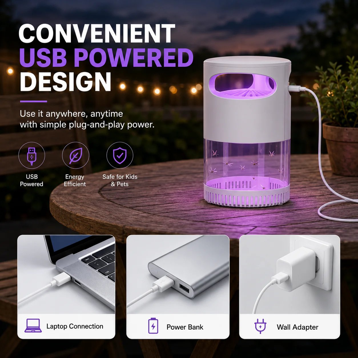 🦟 UV Mosquito Killer Lamp – Quiet, USB Powered, Chemical-Free Protection for Home & Bedroom 🔇🌙