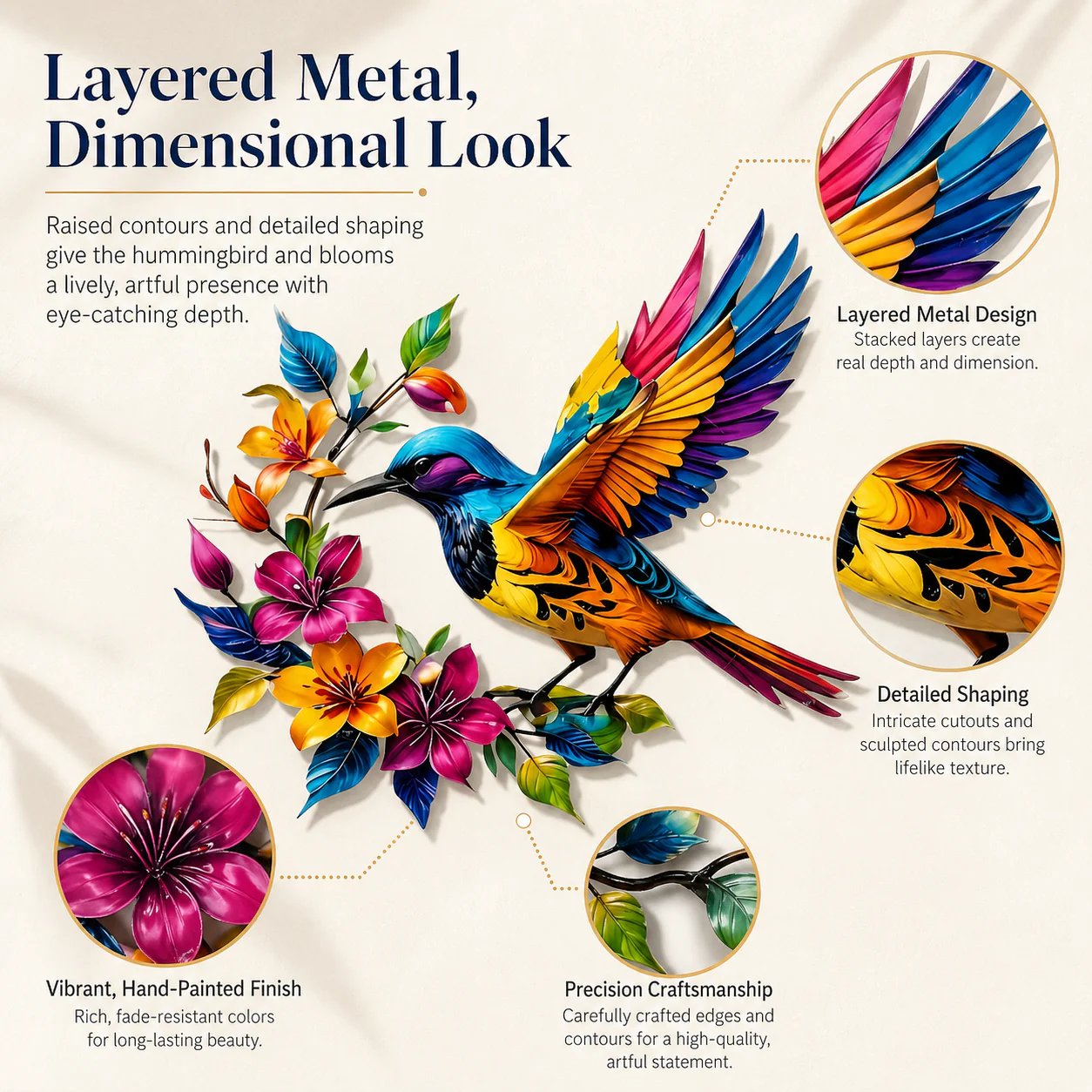 Hummingbird Bloom Metal Wall Art
