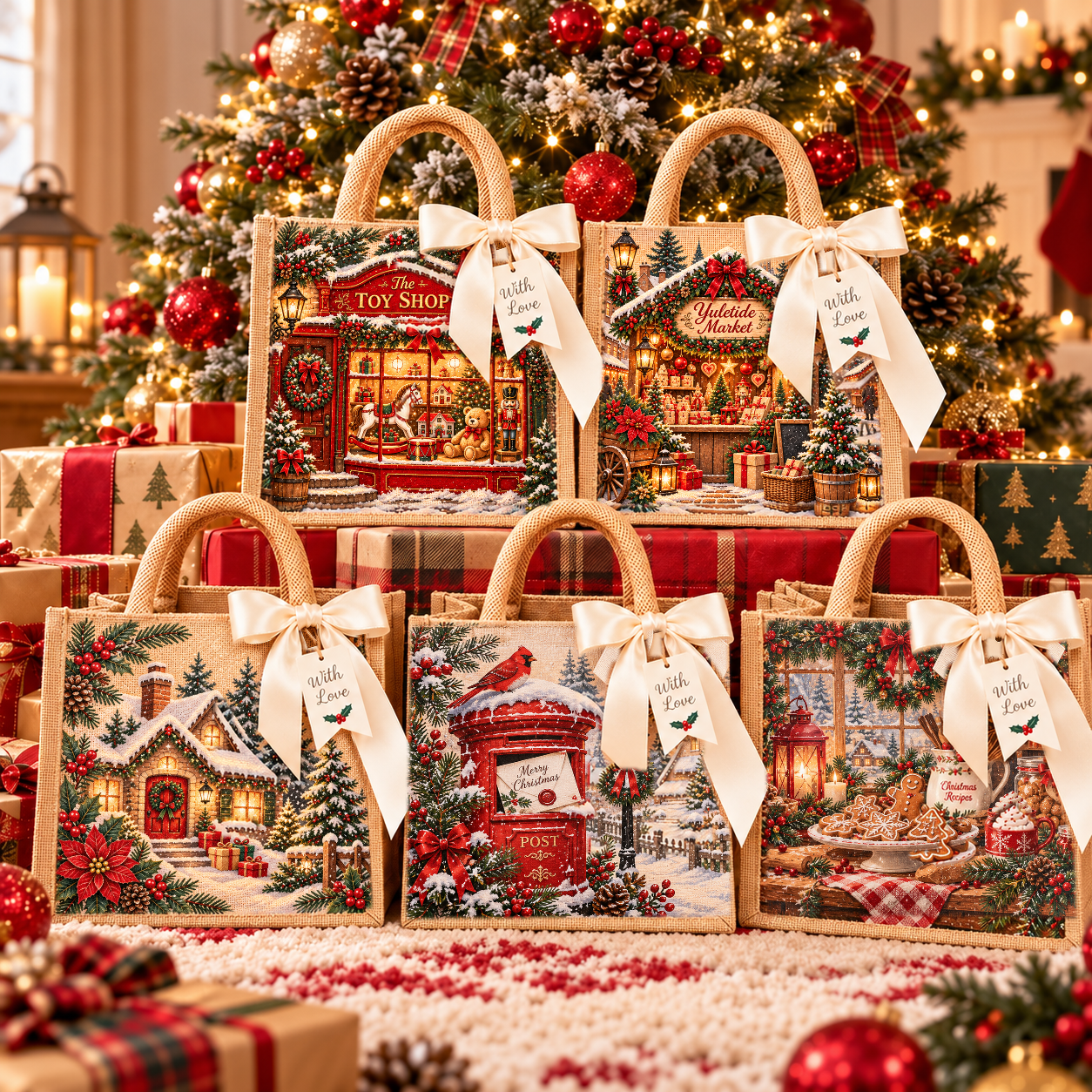 Vintage Christmas Gift Tote Bag Collection