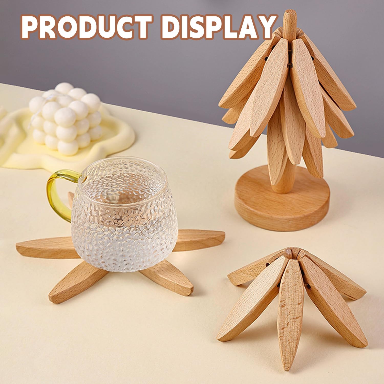 🎁Christmas Early Discount 49% Off✨Natural Tree Trivet Set - 4 Wooden Trivets & 1 Stand Like a Christmas Tree