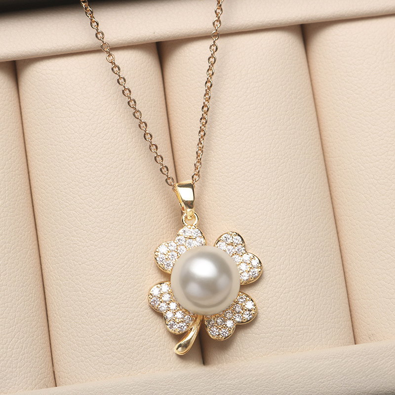 14K Akoya Pearl Jewelry Set Four-leaf Necklace/Earrings