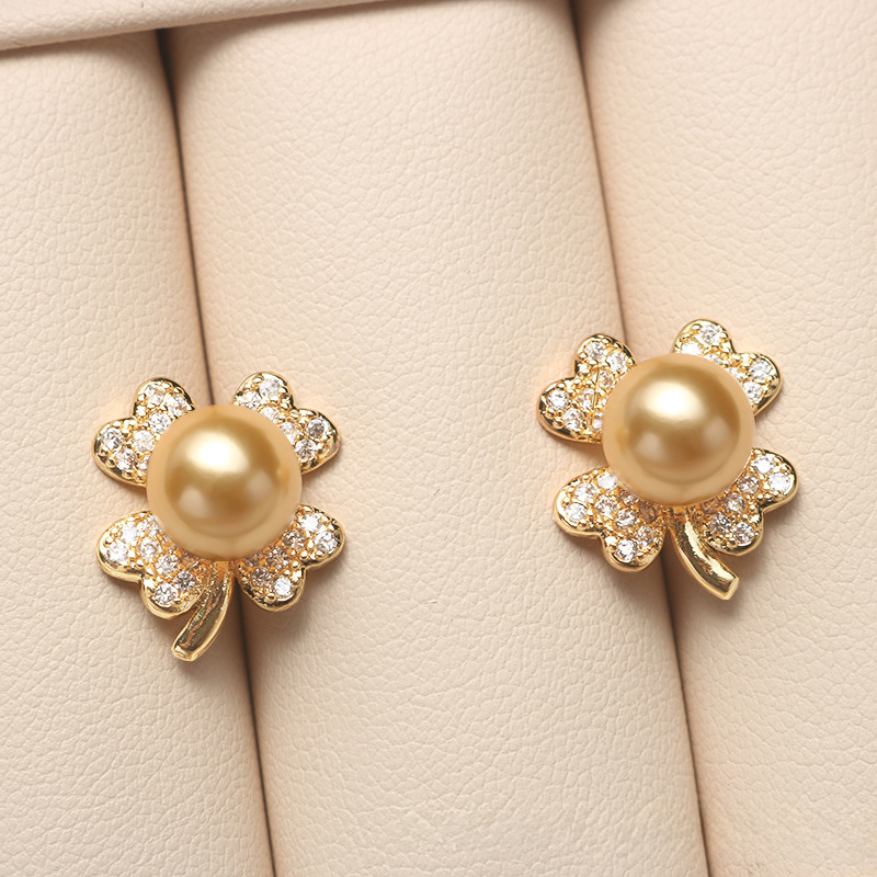 14K Akoya Pearl Jewelry Set Four-leaf Necklace/Earrings