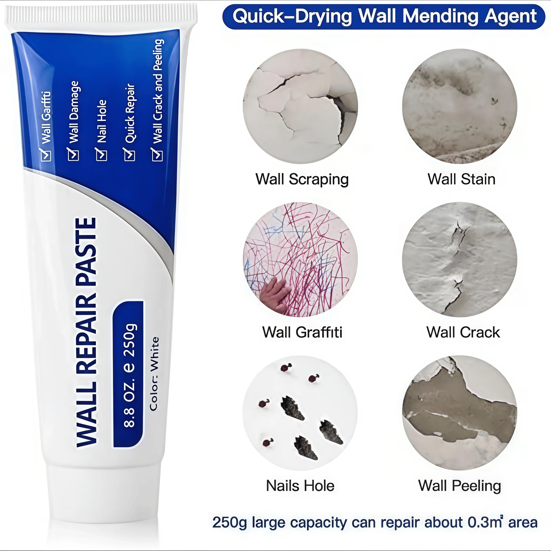 Wall Repair Paste – Fast-drying drywall repair compound and concrete crack filler