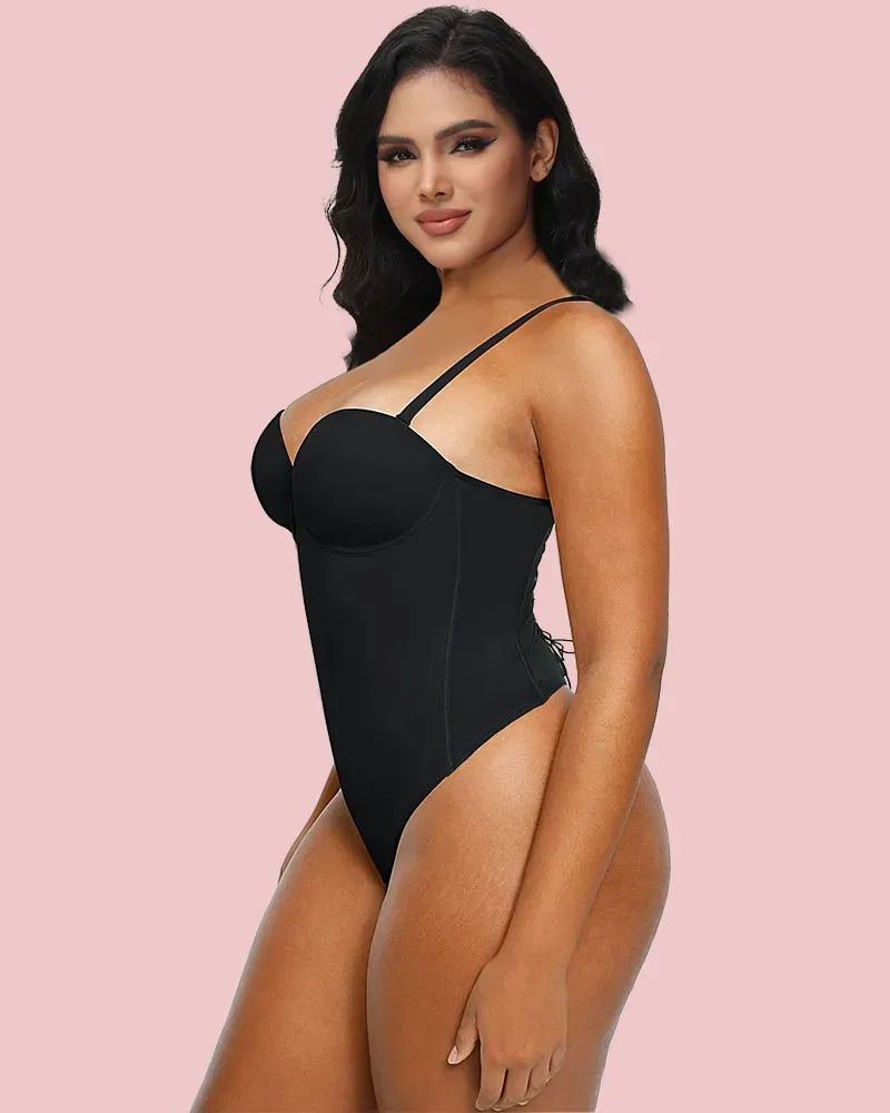 Back Lace-up Bodysuit Thong Seamless Shapewear