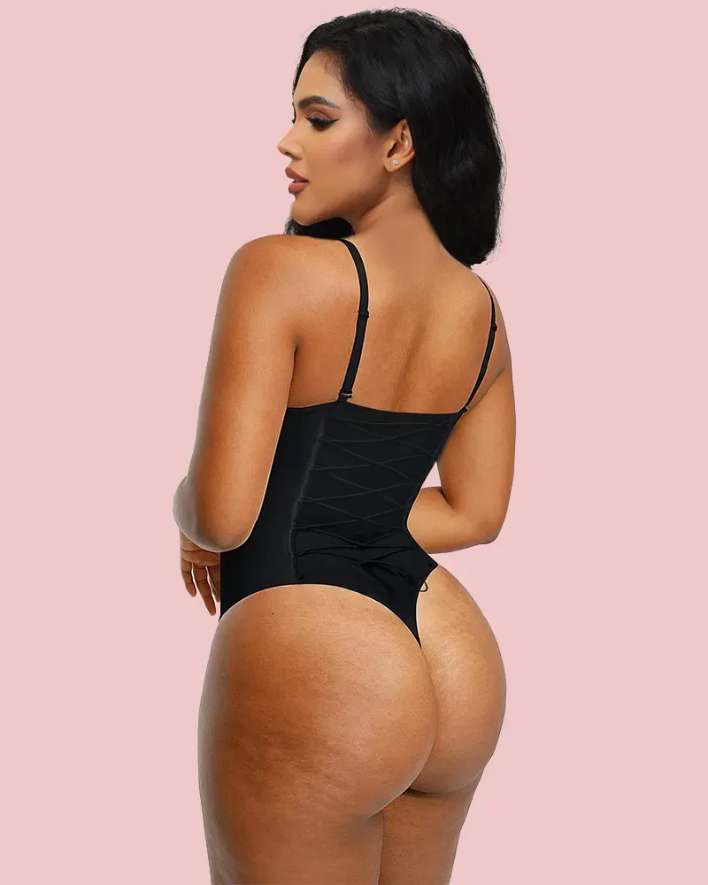 Back Lace-up Bodysuit Thong Seamless Shapewear