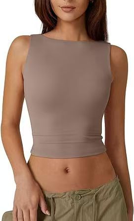 Sexy backless sleeveless cropped tank top, high-neck, slim-fitting short T-shirt