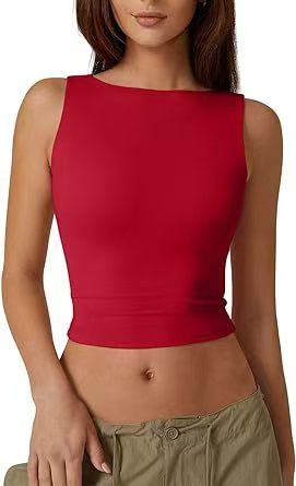 Sexy backless sleeveless cropped tank top, high-neck, slim-fitting short T-shirt
