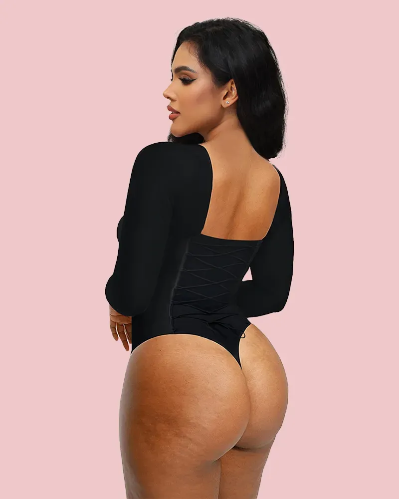 Back Lace-up Bodysuit Thong Seamless Shapewear