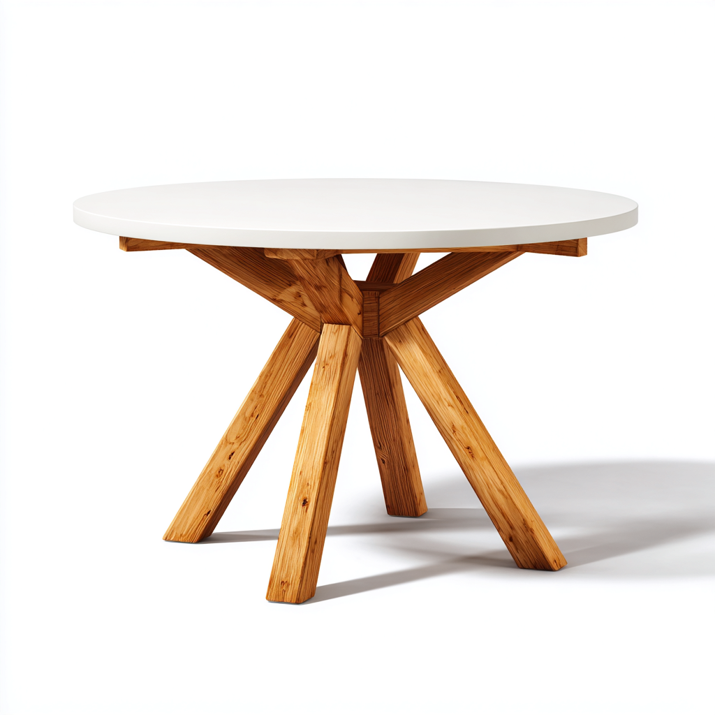 Tavolo da giardino rotondo con gambe in legno di teak e piano bianco 120x120x75 cm - colore bianco - naturale - per esterni e terrazze - stile scandinavo moderno-Decoroli