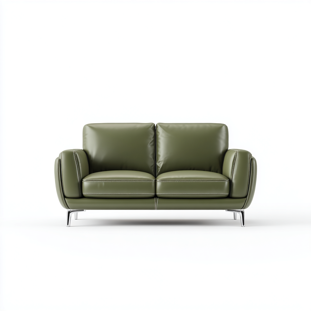 Divano due posti in pelle 160x90x85 cm - colore verde oliva - per soggiorno - design moderno con gambe in metallo cromato-Decoroli