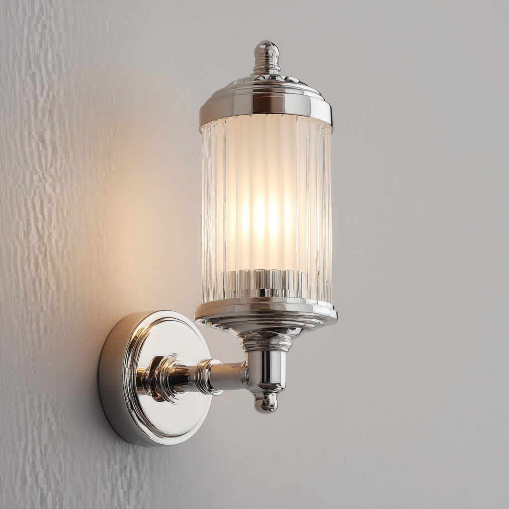 Applique da parete in metallo e vetro 16x18x32 cm - cromo - stile classico per interni-Decoroli