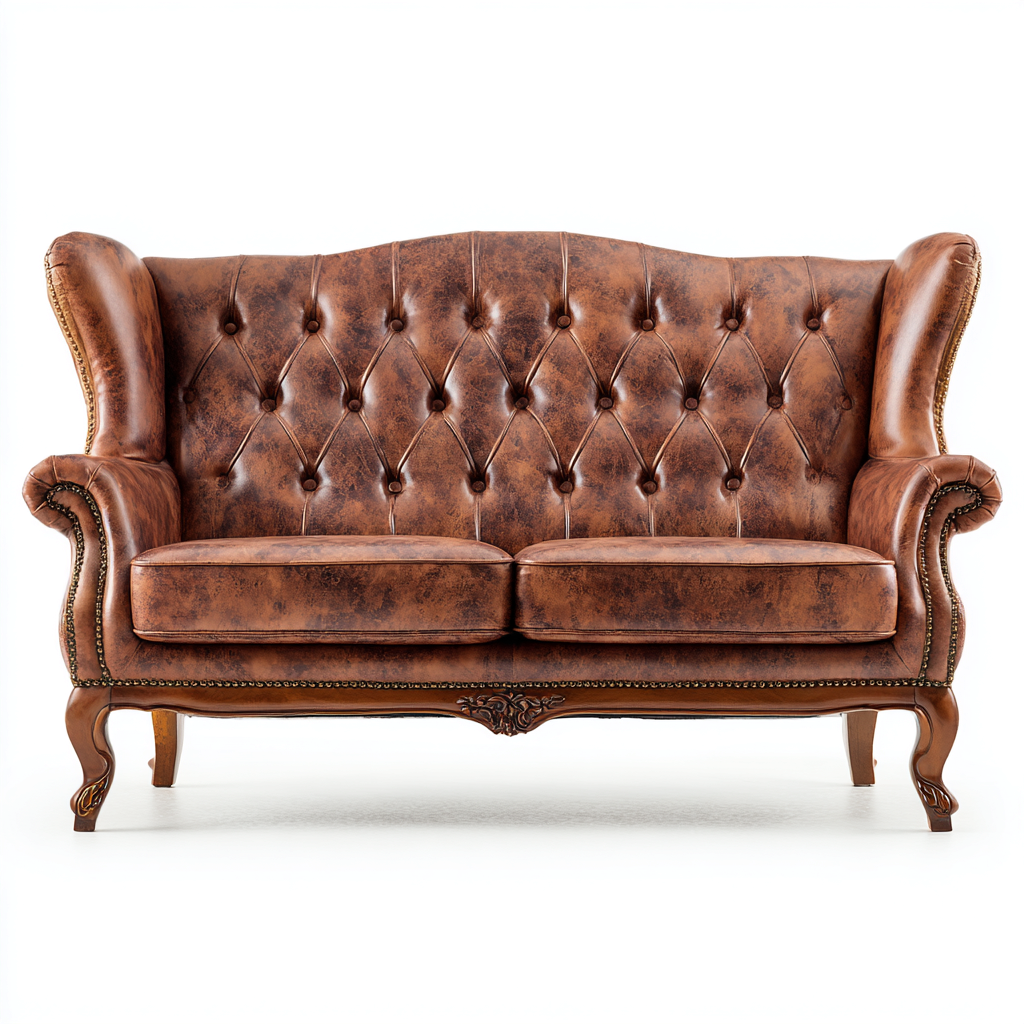 Divano due posti in pelle 140x90x100 cm - colore marrone - per soggiorno - design classico vintage-Decoroli