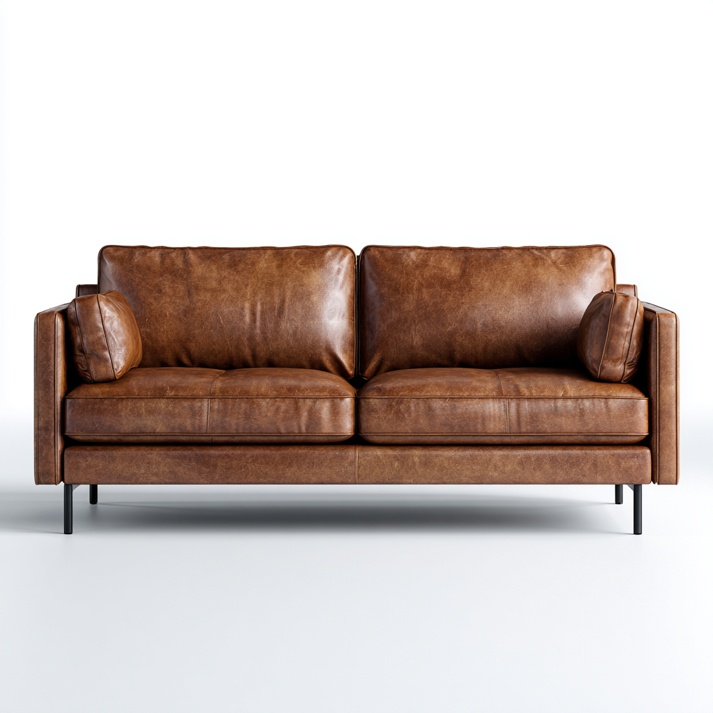 Divano tre posti in pelle 200x90x85 cm - colore marrone - per soggiorno - design moderno con gambe in metallo-Decoroli