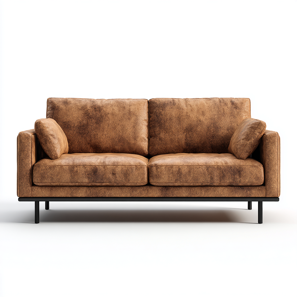 Divano due posti in pelle 160x90x85 cm - colore marrone chiaro - per soggiorno - design moderno con gambe nere-Decoroli