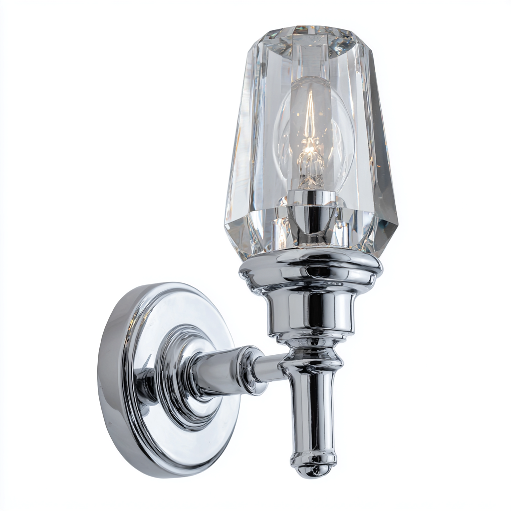 Applique da parete trasparente con paralume in cristallo sfaccettato 14x11x25 cm - per soggiorno e corridoio - stile moderno di lusso-Decoroli