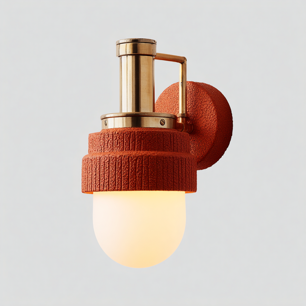 Applique da parete in ottone e ceramica arancione 19x16x28 cm - per camera da letto e corridoio - design contemporaneo compatto-Decoroli