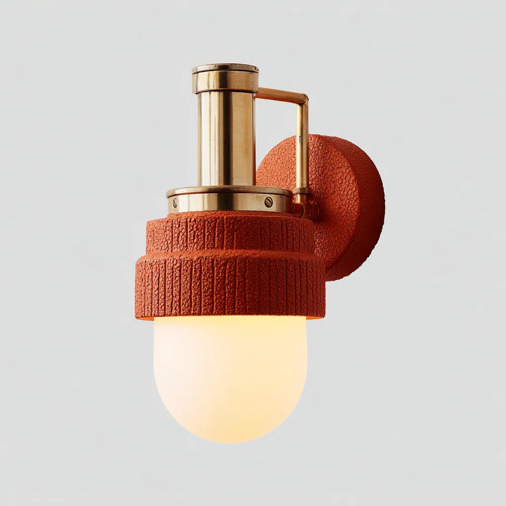 Applique da parete in ottone e ceramica arancione 19x16x28 cm - per camera da letto e corridoio - design contemporaneo compatto-Decoroli