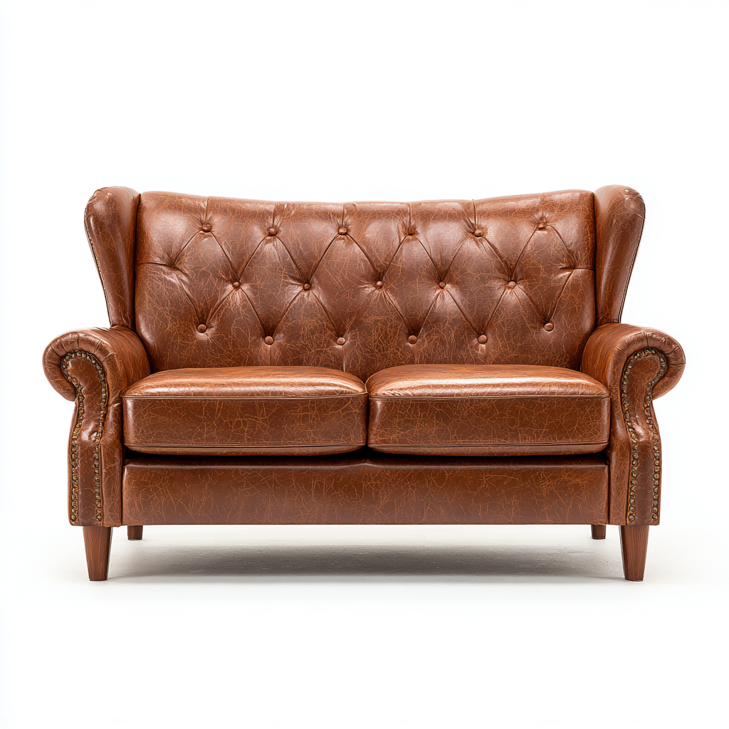 Divano due posti in pelle 135x85x95 cm - colore marrone - per soggiorno - design classico elegante-Decoroli