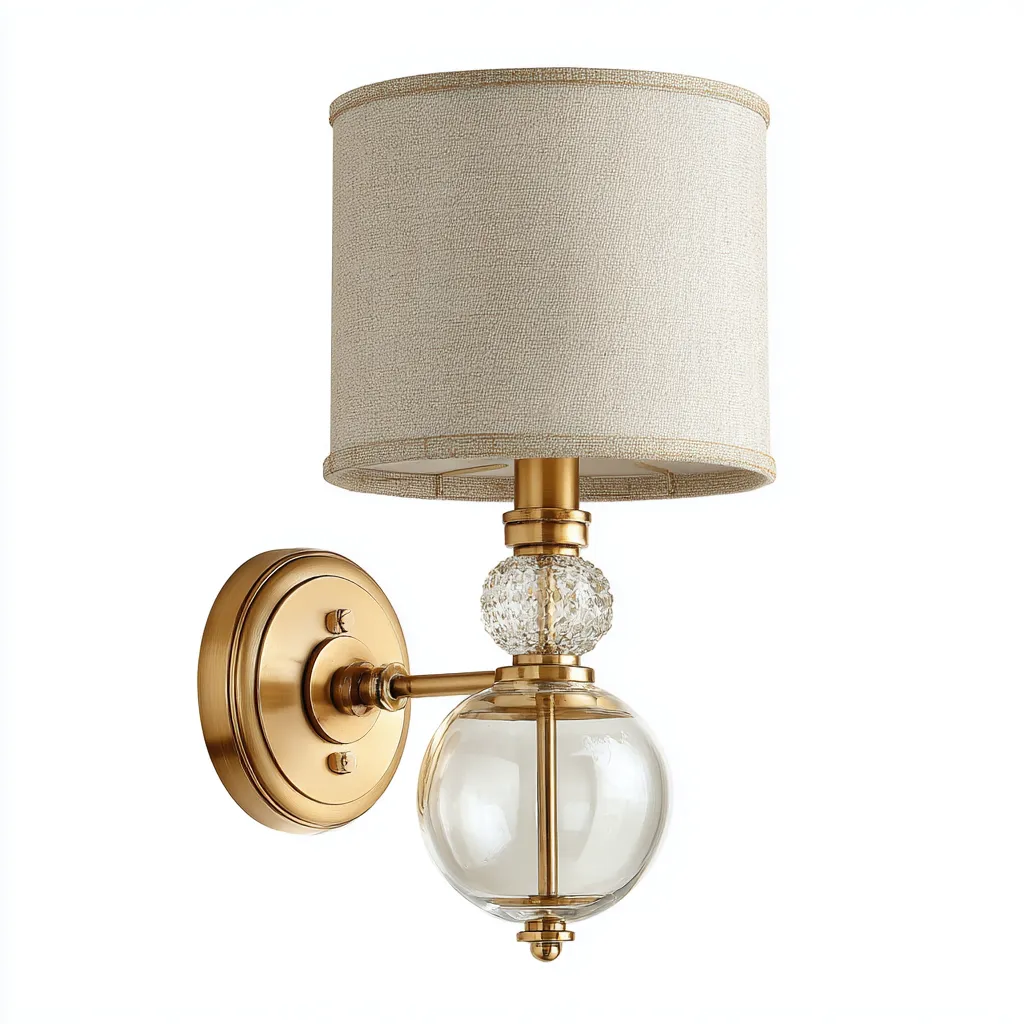 Applique da parete in metallo, vetro e tessuto 21x23x36 cm - ottone - stile moderno per interni-Decoroli