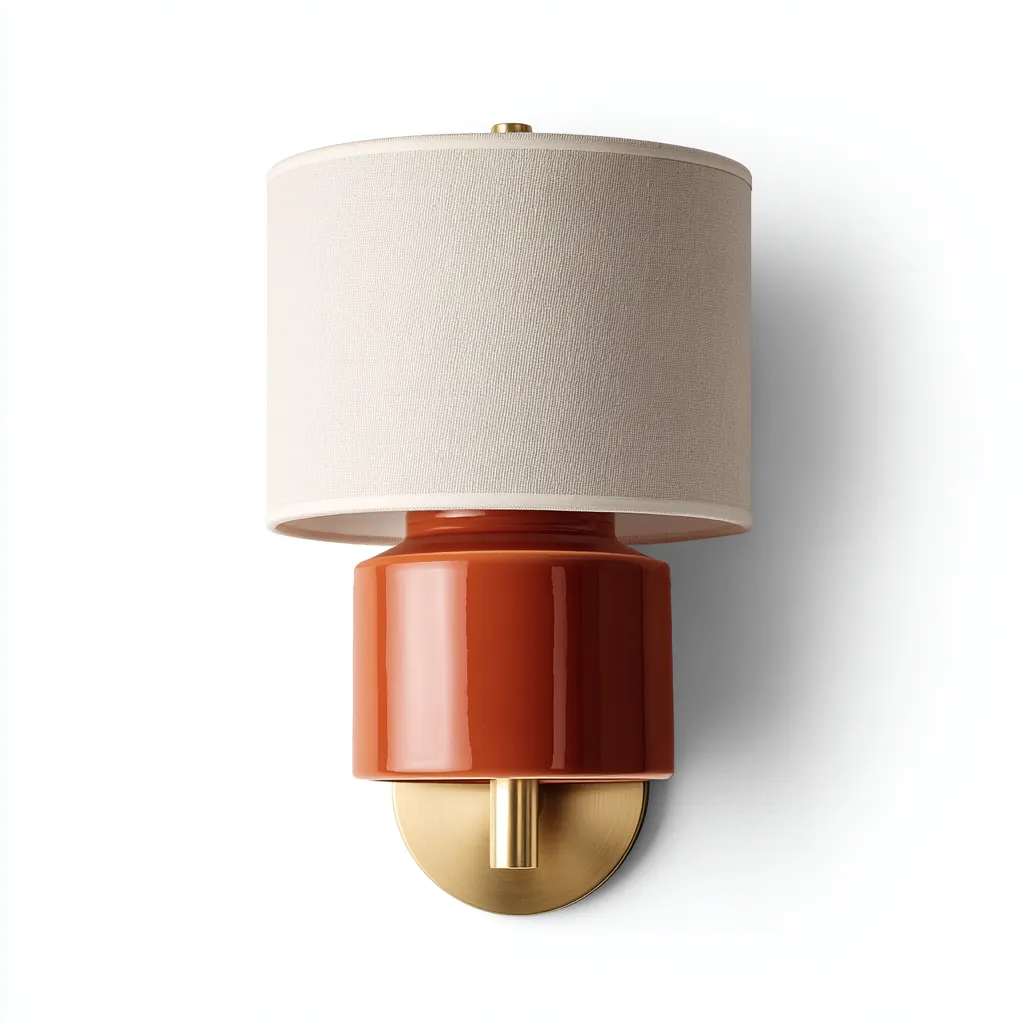 Applique da parete in ceramica arancione e tessuto beige 21x18x32 cm - per camera da letto e soggiorno - design moderno caldo-Decoroli