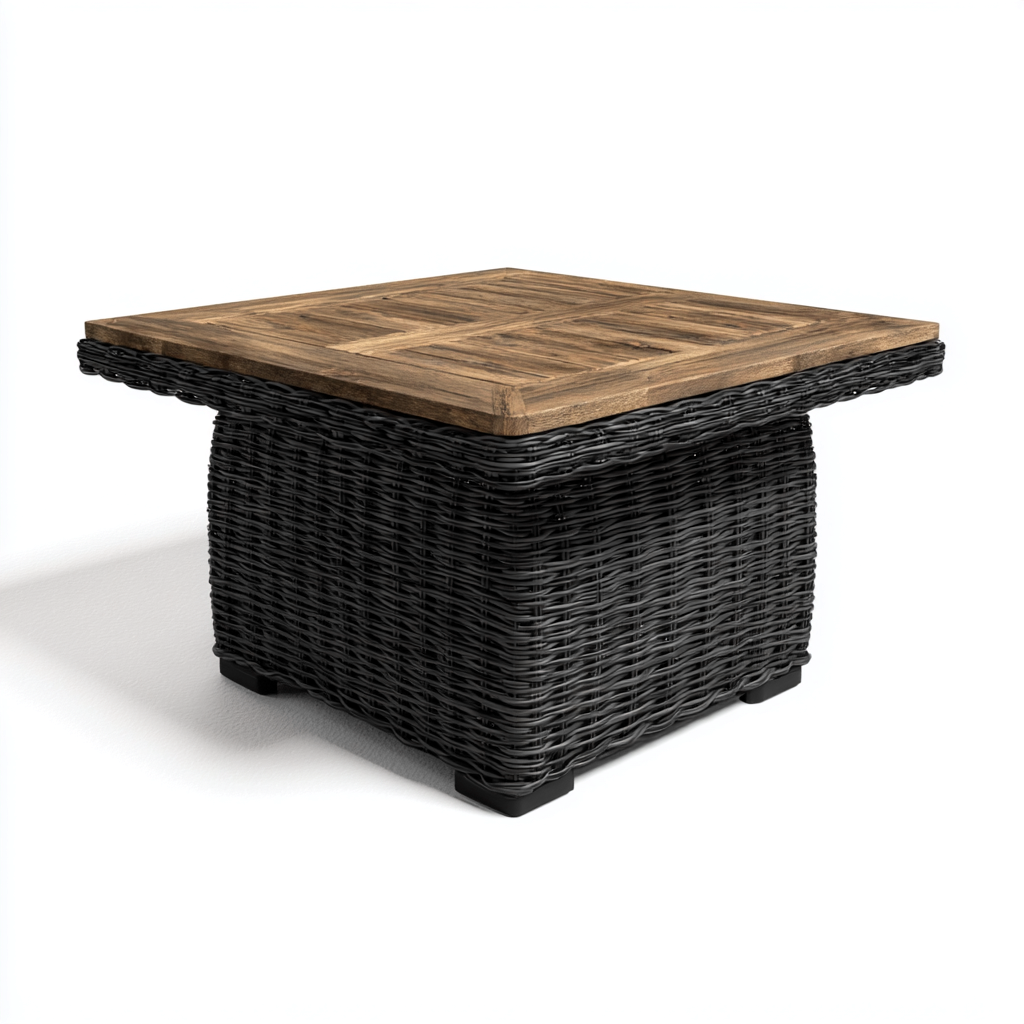 Tavolo da giardino in rattan e legno 90x90x48 cm - colore marrone - nero - per esterni e terrazze - stile rustico moderno-Decoroli