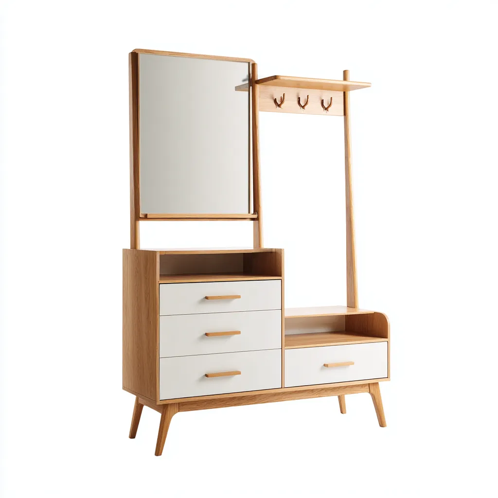 Attaccapanni in legno con specchio e cassetti 90x40x180 cm - rovere naturale - bianco - design classico - ideale per ingresso-Decoroli
