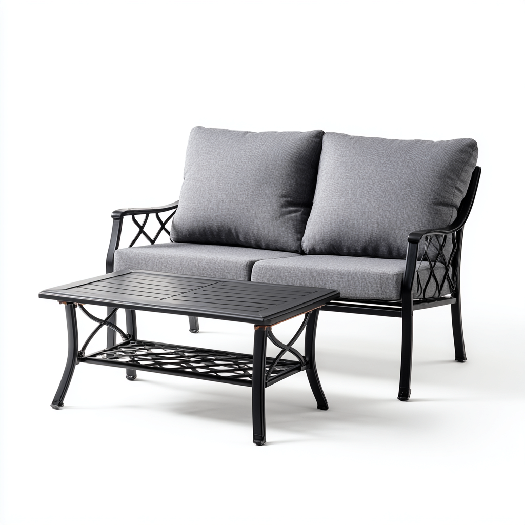 Divano da esterno in alluminio - grigio - per giardino o terrazza - design elegante con tavolino coordinato-Decoroli
