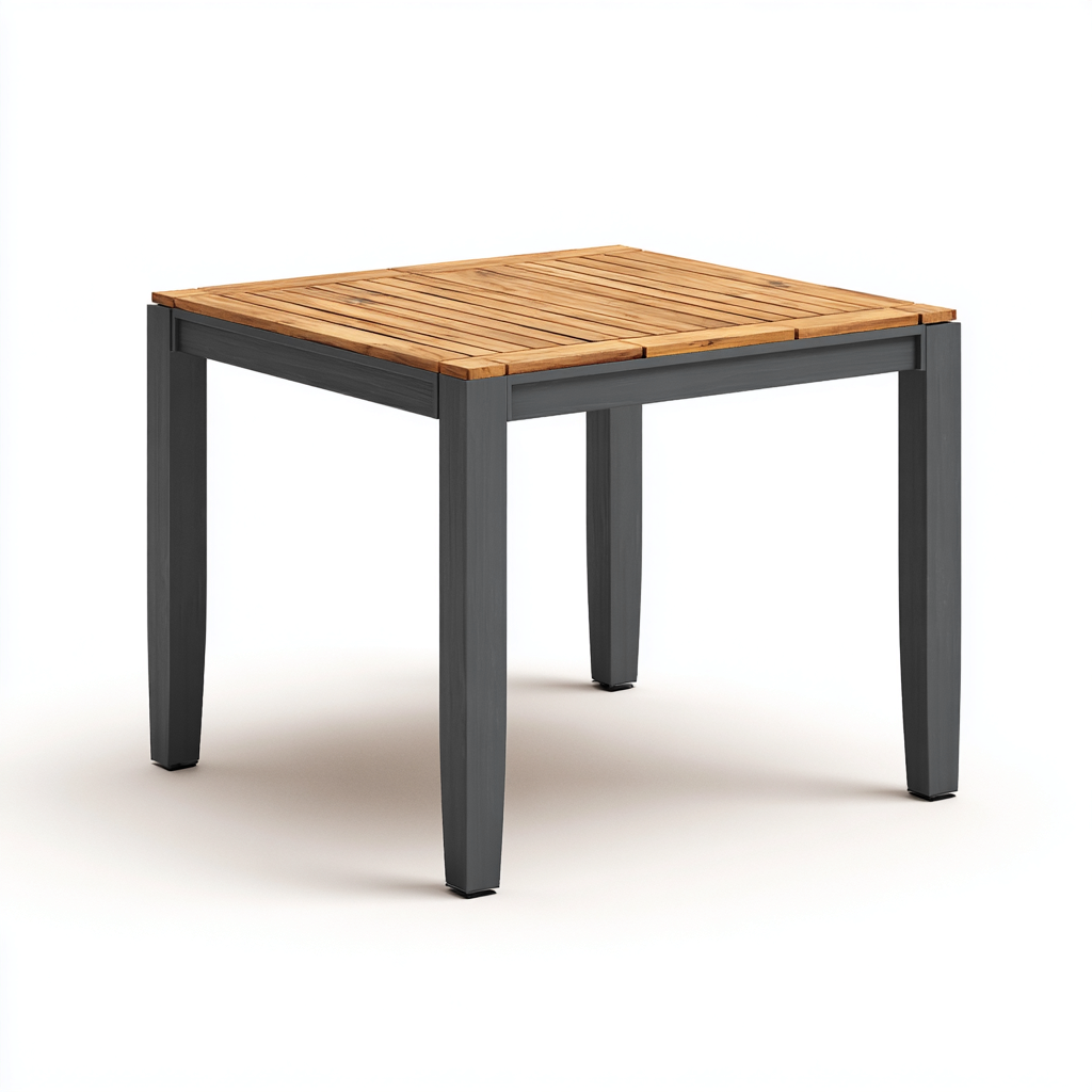 Tavolo da giardino in legno e metallo 80x80x75 cm - colore naturale - per esterni e giardino - design moderno-Decoroli