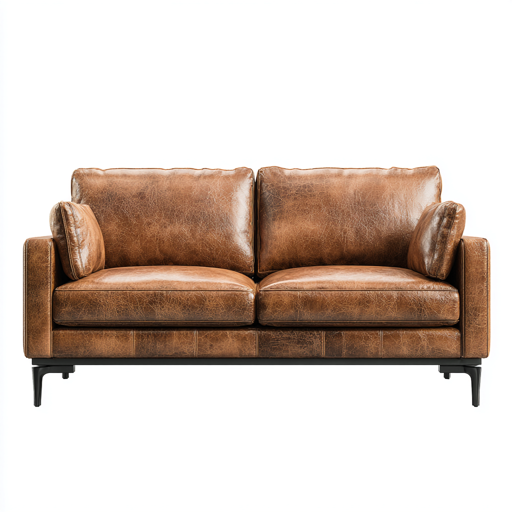 Divano tre posti in pelle 200x90x85 cm - colore marrone - per soggiorno - design moderno con gambe in metallo-Decoroli