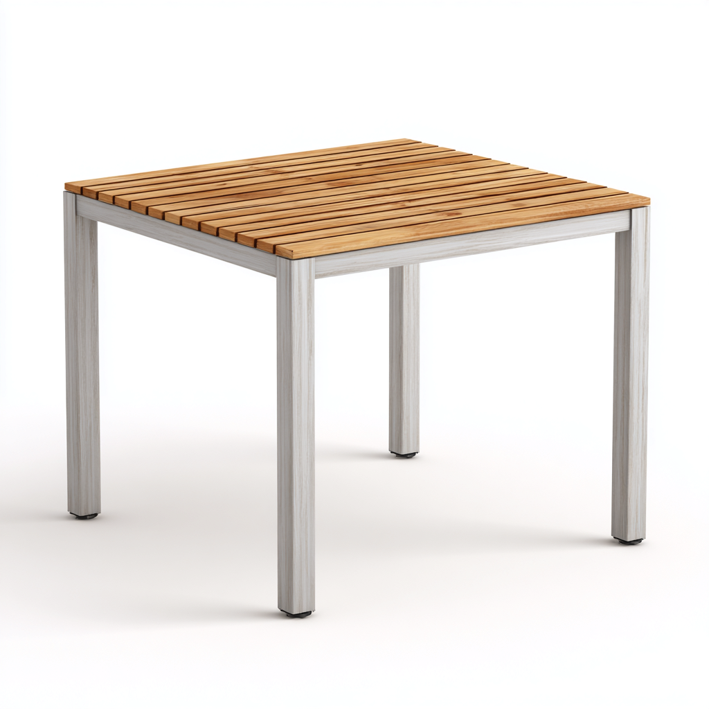 Tavolo da giardino in legno e alluminio 80x80x75 cm - colore naturale - per esterni e giardino - design moderno-Decoroli