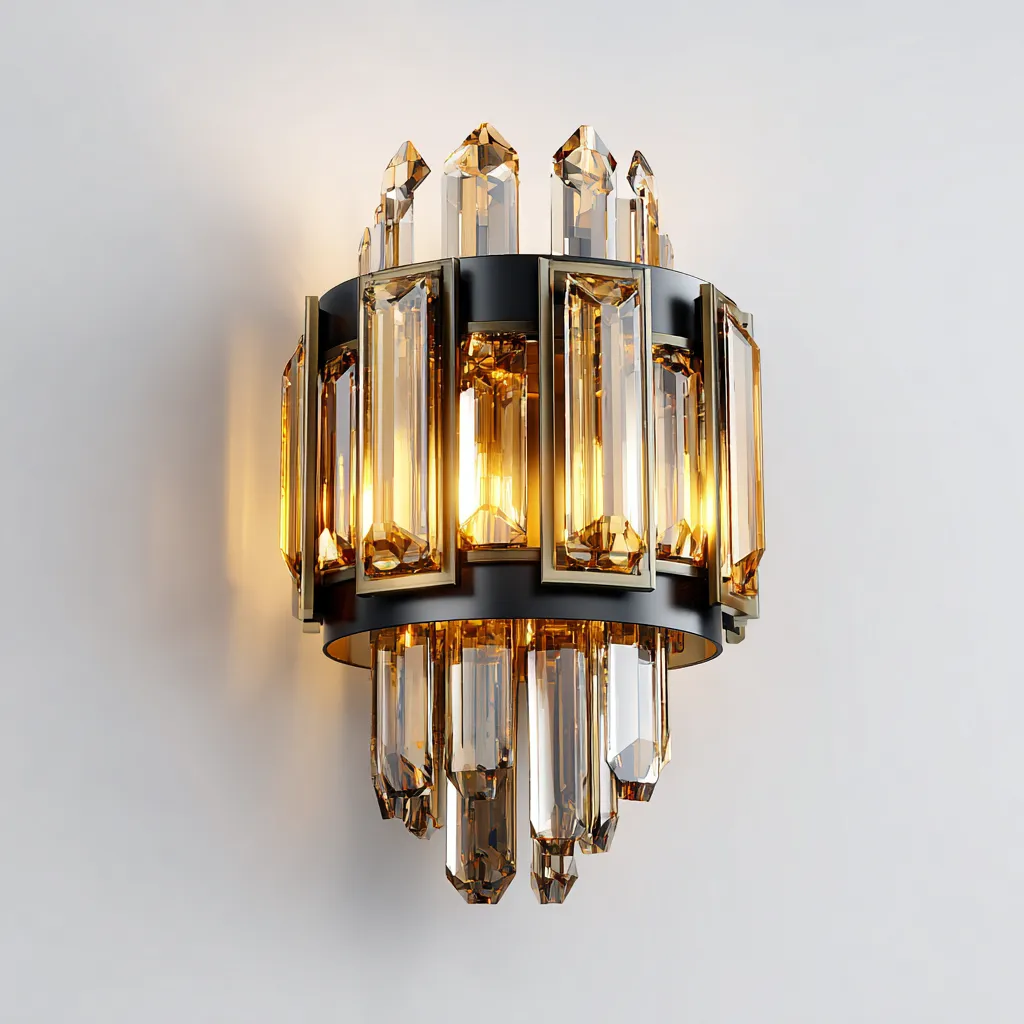 Applique da parete in metallo e cristallo 25x18x35 cm - nero - oro - stile moderno di lusso per interni-Decoroli