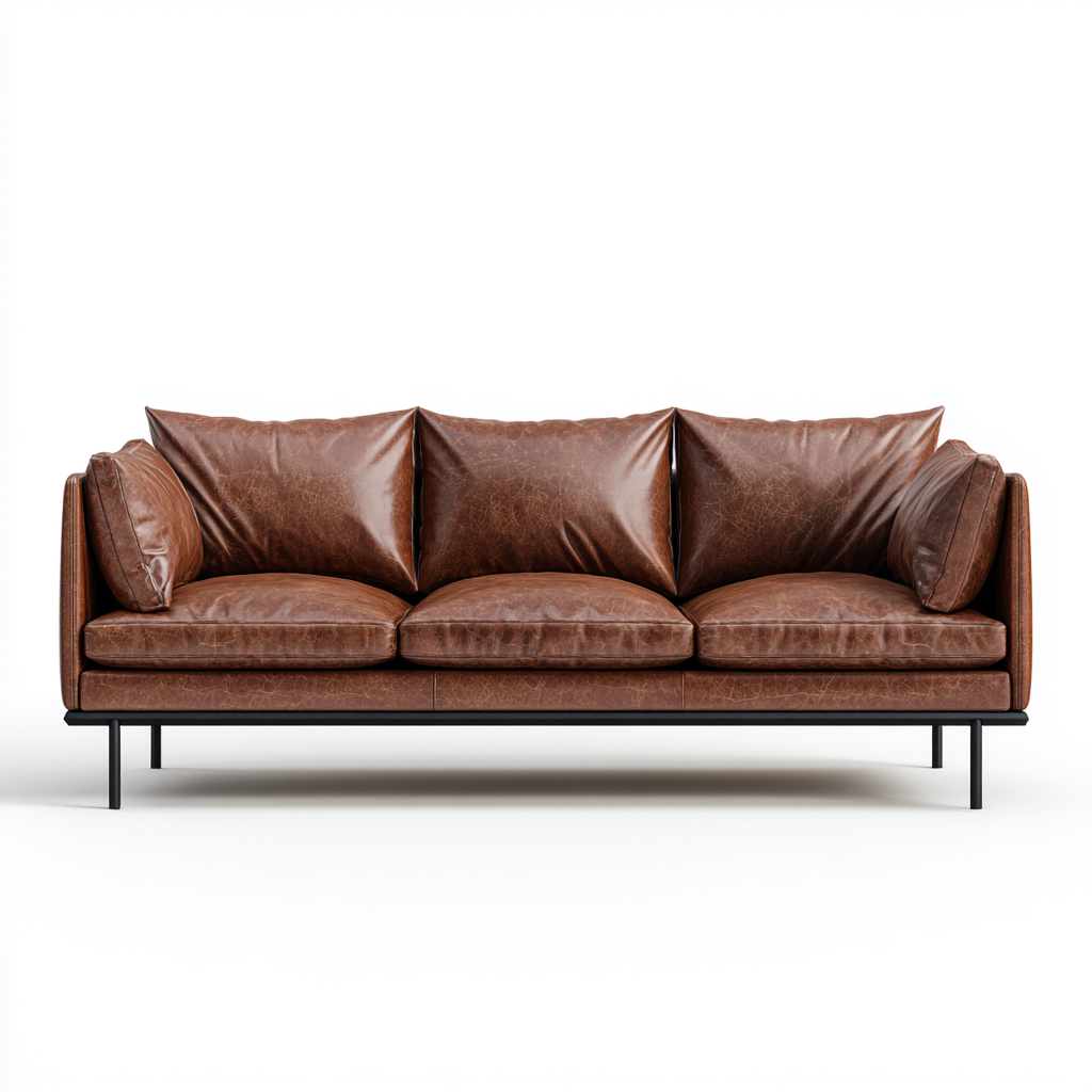 Divano tre posti in pelle 200x90x85 cm - colore marrone scuro - per soggiorno - design moderno minimalista-Decoroli