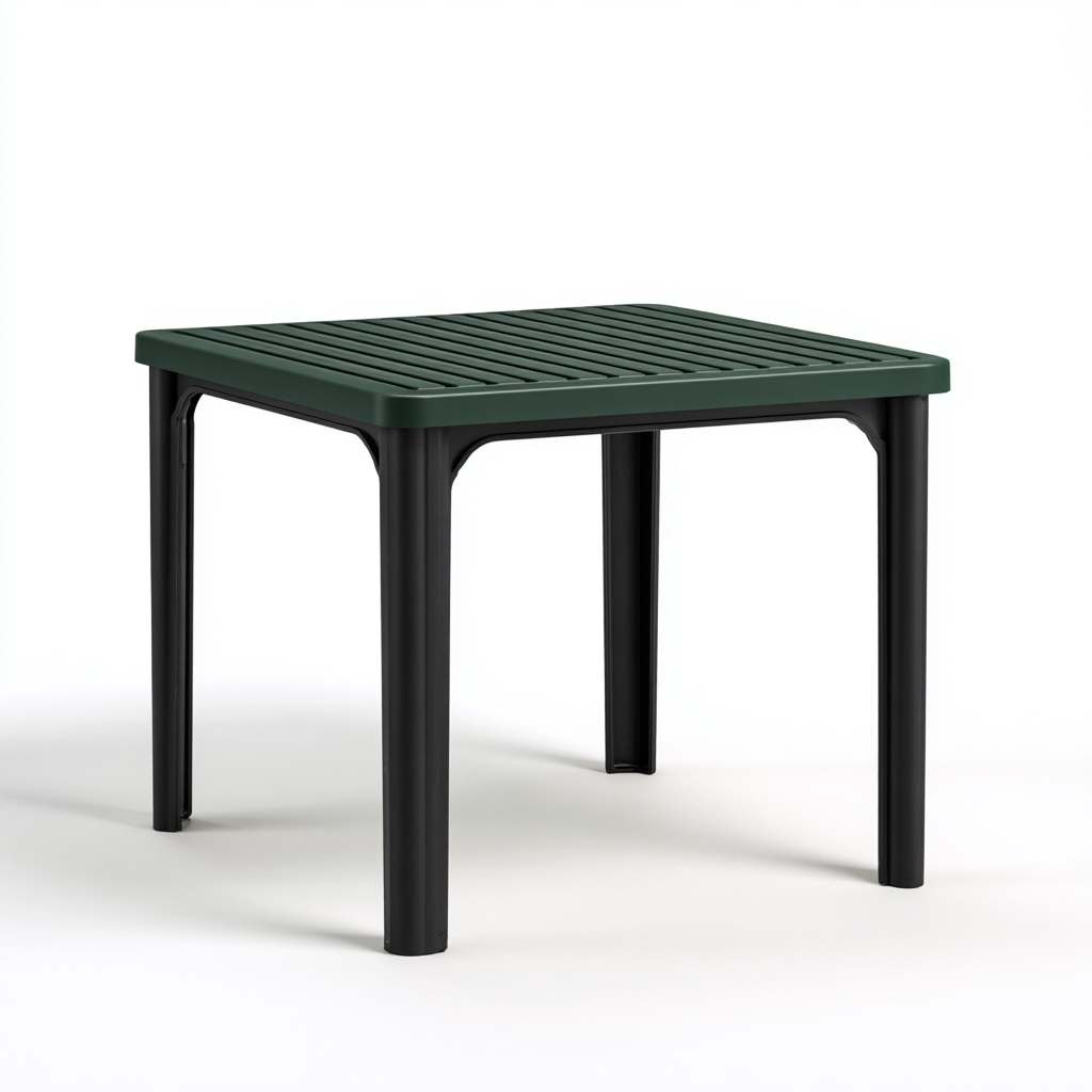 Tavolo da giardino in plastica 80x80x73 cm - colore verde scuro - per esterni e giardino - design moderno-Decoroli