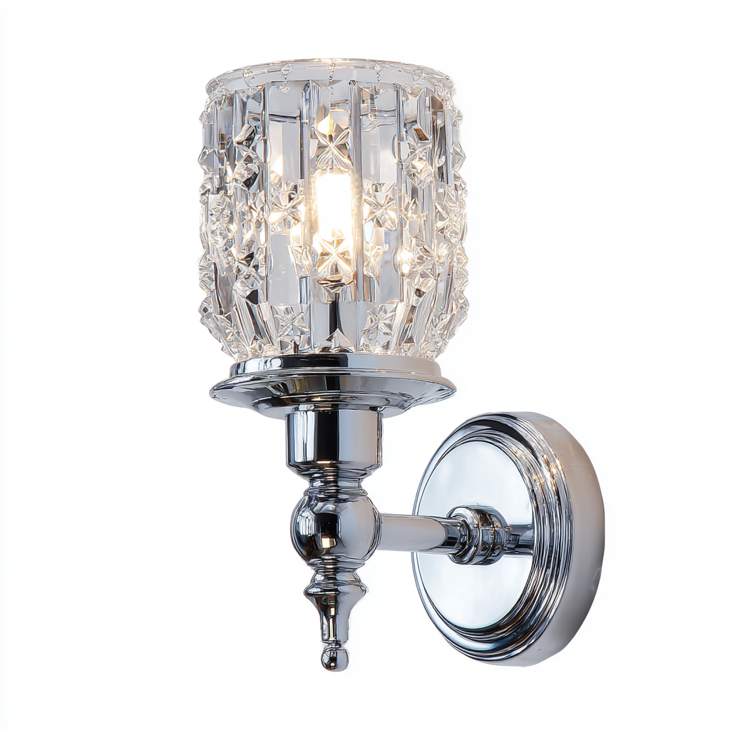 Applique da parete trasparente con paralume in cristallo inciso 18x14x28 cm - per soggiorno e corridoio - stile elegante moderno-Decoroli