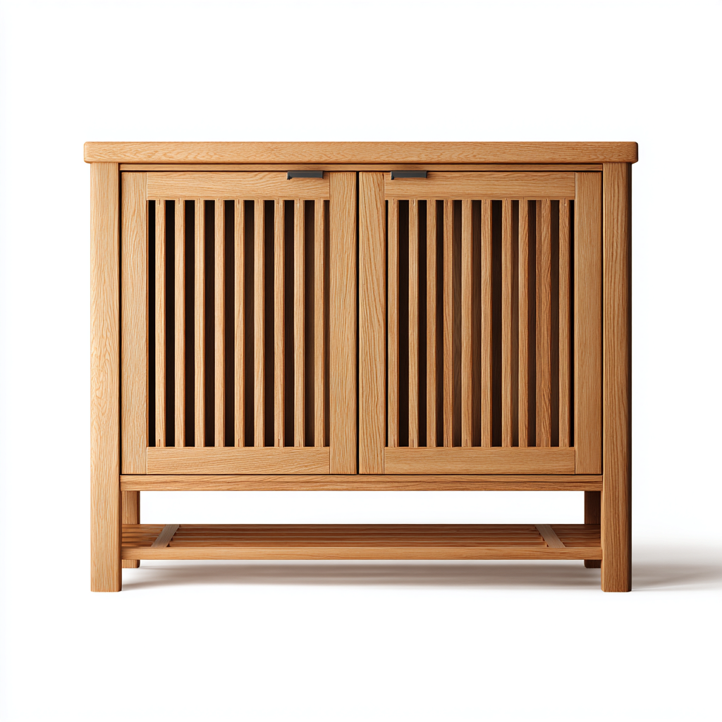 Scarpiera in legno massello 90x35x85 cm - legno naturale - per ingresso - design moderno con ante a doghe-Decoroli