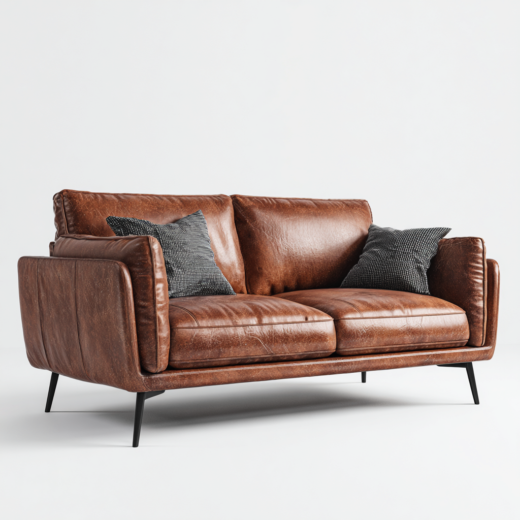 Divano due posti in pelle 160x90x85 cm - colore marrone - per soggiorno - design moderno con gambe in metallo nero-Decoroli