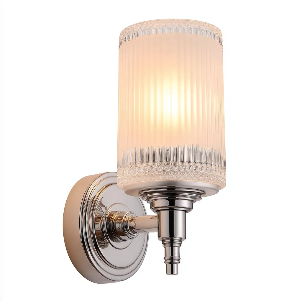 Applique da parete in metallo e vetro 15x17x28 cm - cromo - stile moderno per interni-Decoroli