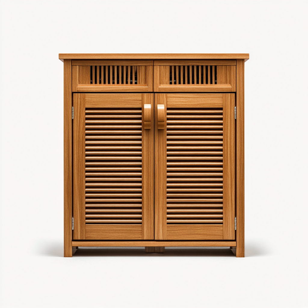 Scarpiera in legno di rovere 75x35x90 cm - rovere naturale - per ingresso - design ventilato con doppia anta a doghe-Decoroli